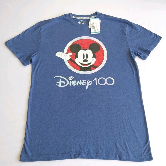 100% Pure Other - Disney Parks Shirt Adult Large Blue 100 Years Mickey Mouse Double Sided Graphic